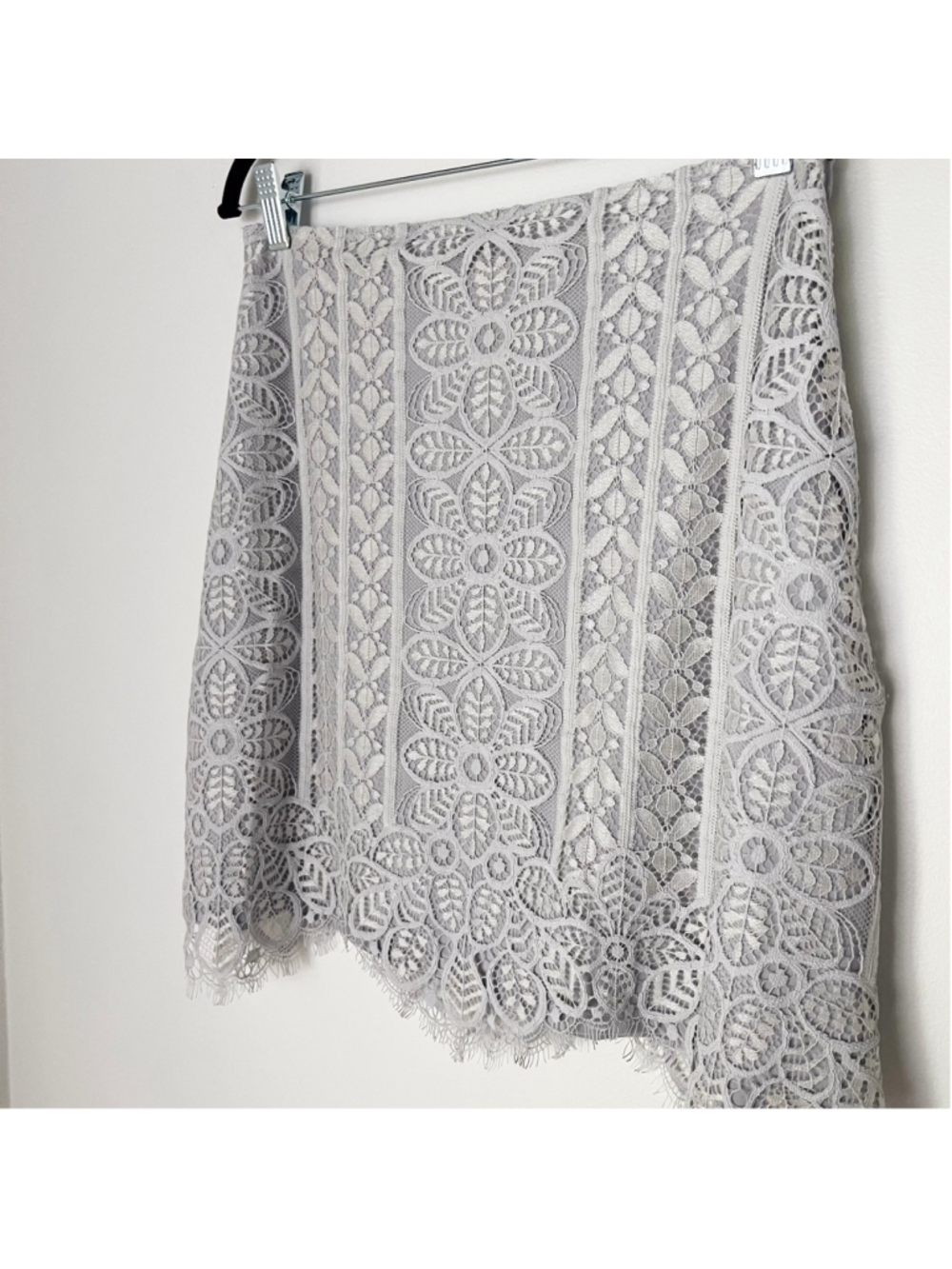 For Love & Lemons Lyla Gray Lace Skirt Sz L Scallop Hem Boho Festival Coquette - Picture 4 of 11